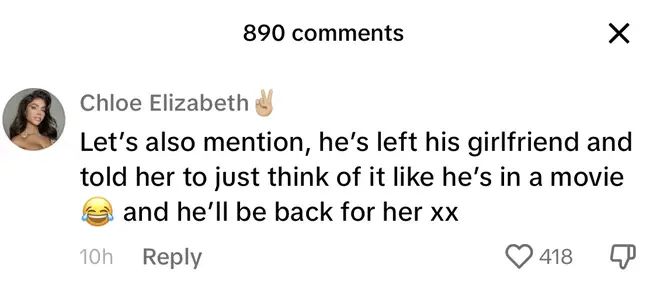 Chloe replied to the viral TikTok with this comment.