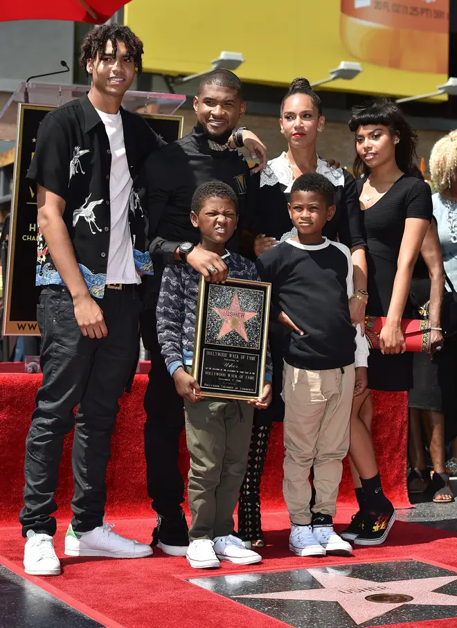 Usher, sons Usher Raymond V and Naviyd Ely Raymond, and wife Grace Miguel attend the ceremony honoring Usher with a star on the Hollywood Walk of Fame on September 7, 2016 in Hollywood, California.