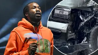 Meek Mill shares pictures after crashing his car and revealing damages to vehicle