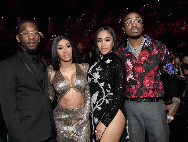 Offset of Migos, Cardi B, Saweetie, and Quavo of Migos attend the 2019 Billboard Music Awards.