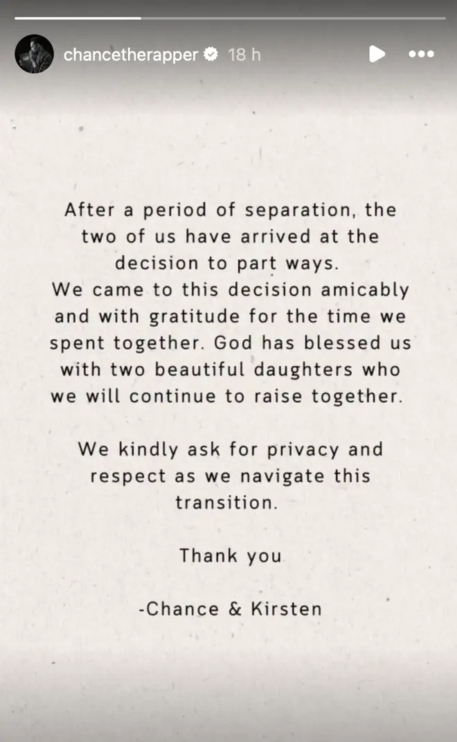 Chance and Kirsten's statement in full.
