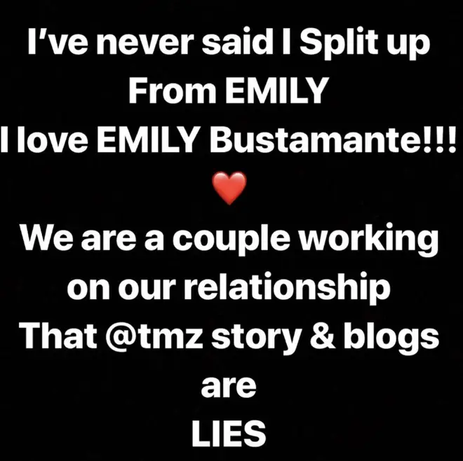 The rapper denied his alleged split from Emily on Instagram.