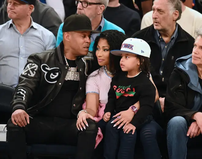 Nicki Minaj with husband Kenneth Petty and son Papa Bear pictured in March 2024.