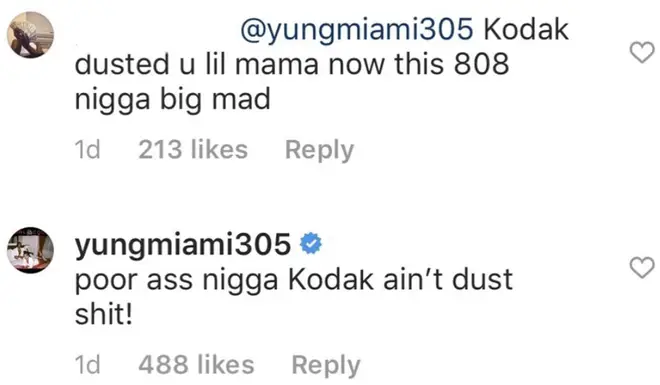 Yung Miami responds to Kodak Black diss in Instagram comments