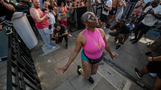 Notting Hill Carnival's Dancing Granny aka Colette Zacca struts her stuff