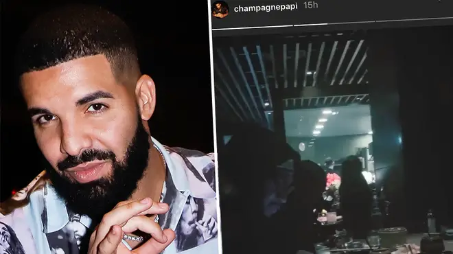Drake spots a fan recording him while he is eating dinner at a restaurant