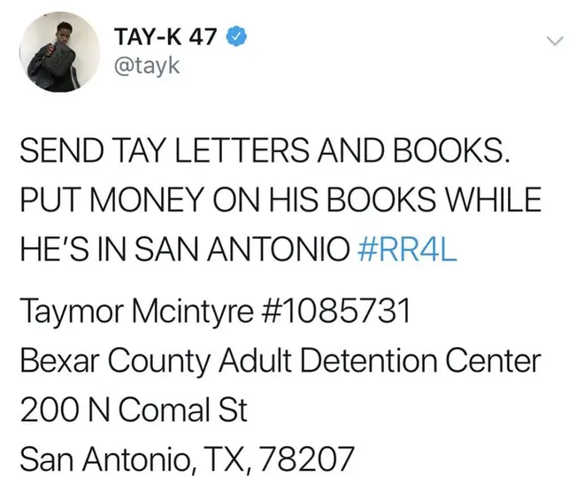 Tay-K's reps have revealed his jail