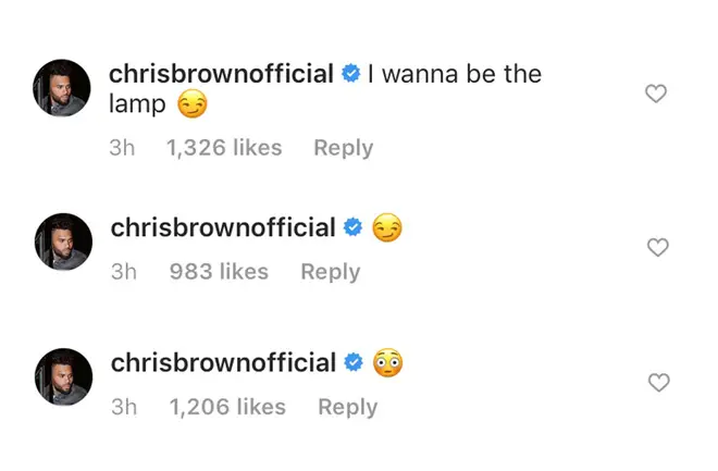 "I wanna be the lamp," wrote Chris with a suggestive face emoji.