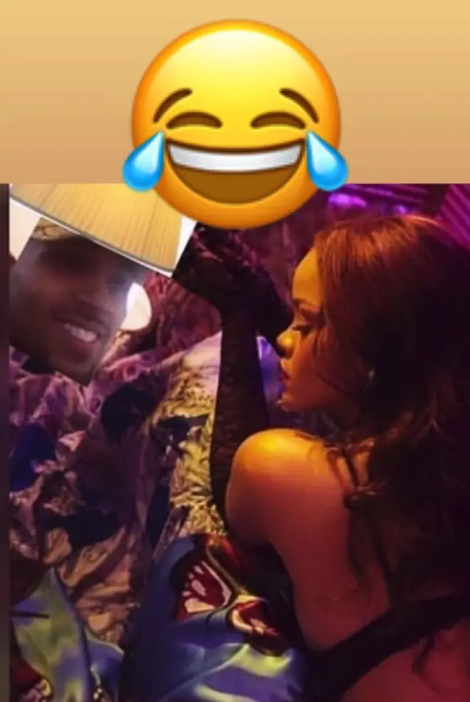Chris Brown shared a photoshopped image of him as the infamous lamp next to Rihanna.