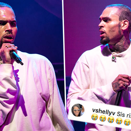 Chris Brown shares a kiss with one of his dancers on stage