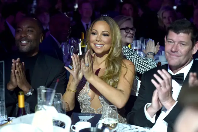 Director Lee Daniels, Mariah Carey, and James Packer at the 27th Annual GLAAD Media Awards.
