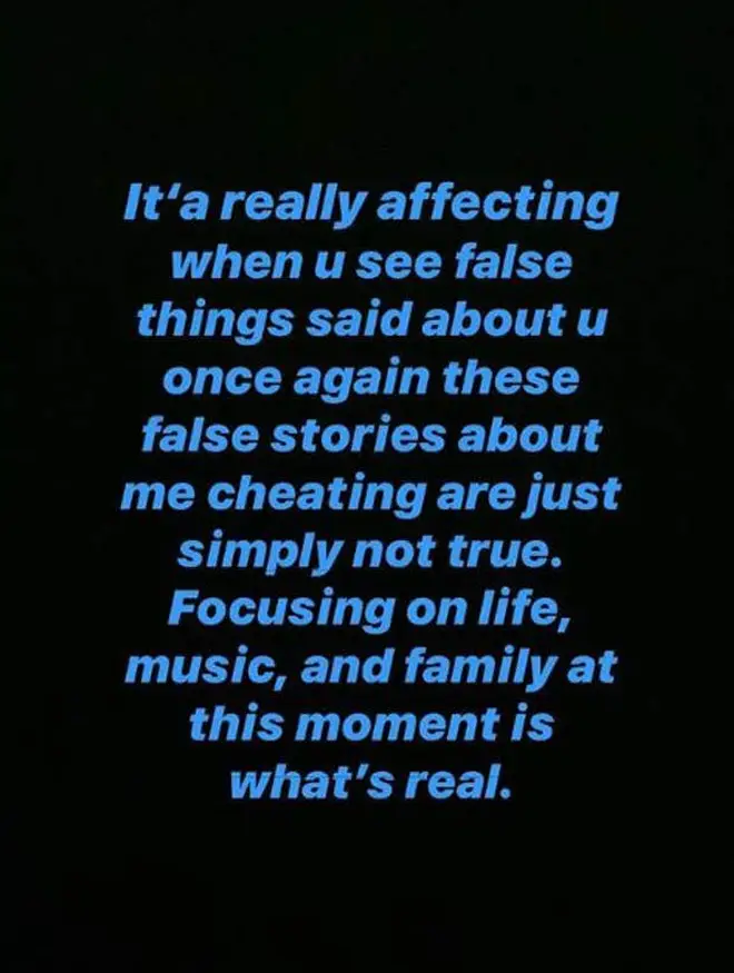 "These false stories about me cheating are just simply not true," wrote Travis on the ongoing rumours.
