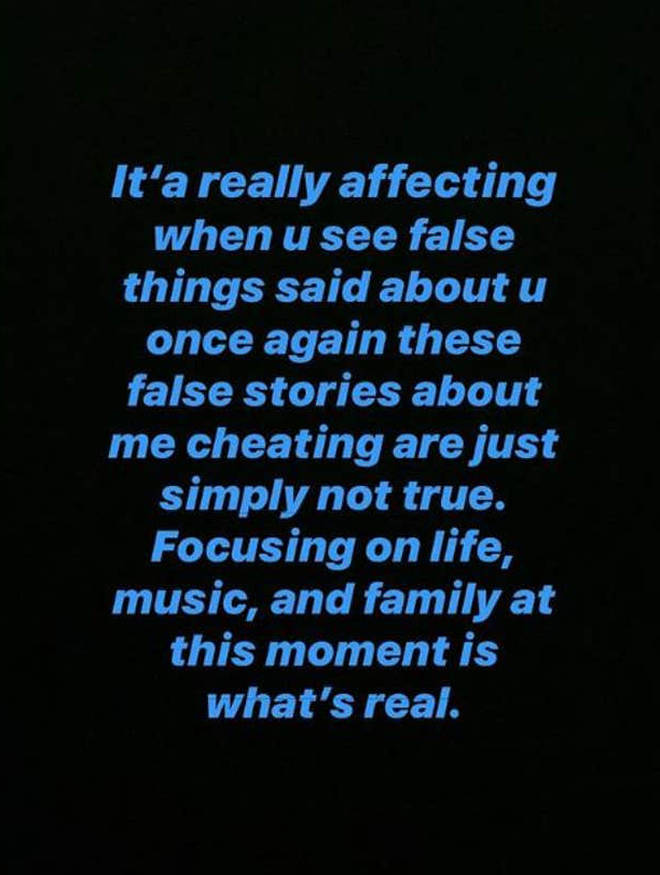"These false stories about me cheating are just simply not true," wrote Travis on the ongoing rumours.