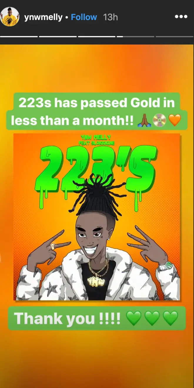 YNW Melly's song '223's' has been certified Gold