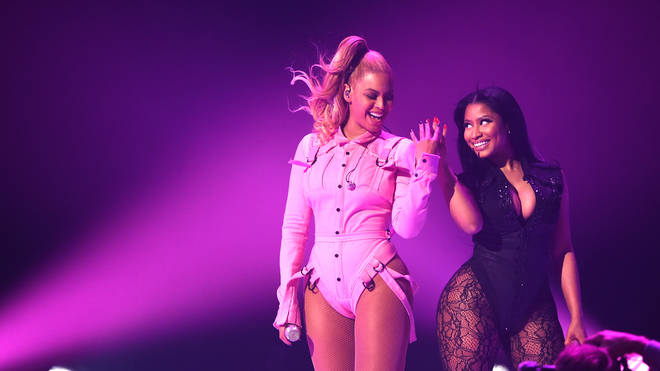 Nicki Minaj and Beyonce performing at a Tidal event