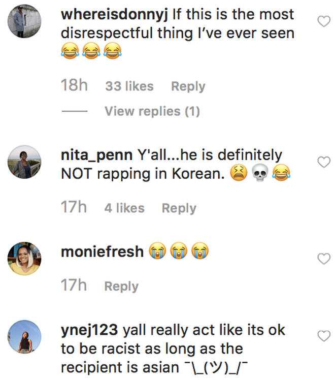 Fans comments underneath the video of Snoop "attempting to rap in Korean"