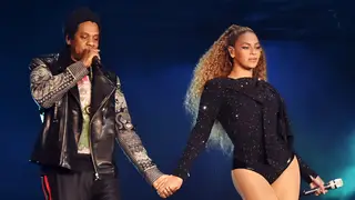 Jay-Z and Beyonce Knowles perform during the 'On the Run II' tour in Cardiff.