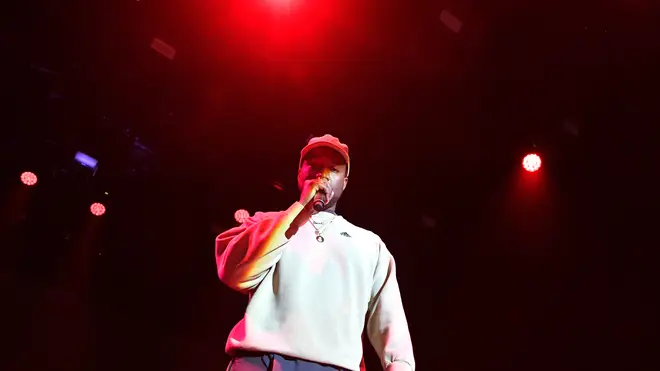 Kanye West on stage in Los Angeles