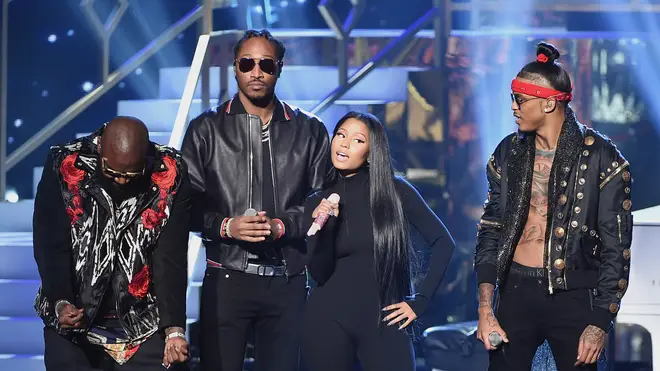 Rick Ross, Future, Nicki Minaj and August Alsina perform at the 2016 American Music Awards.