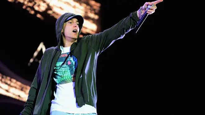 Eminem performing at Lollapalooza 2014 in Chicago.