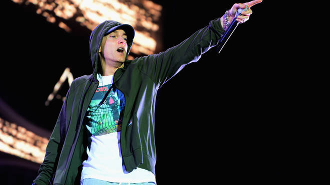 Eminem performing at Lollapalooza 2014 in Chicago.