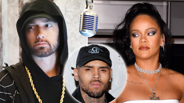 Eminem raps he sides with Chris Brown in the physical assault of Rihanna in leaked song
