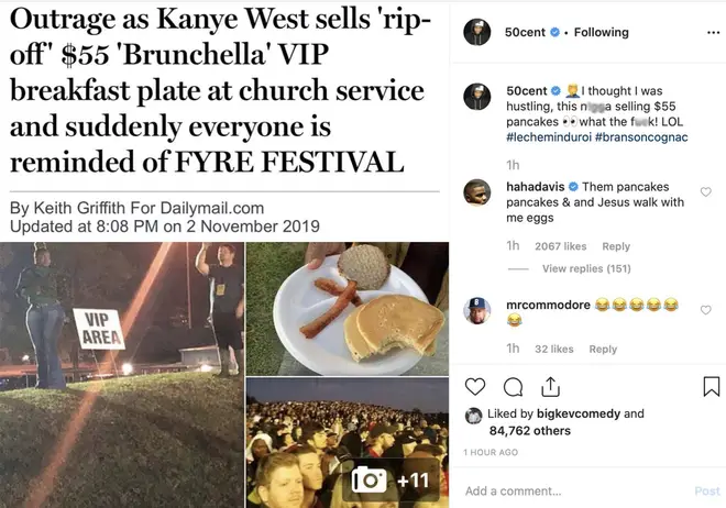 50 Cent trolls Kanye West on Instagram