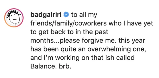 "I&squot;m working on that ish called Balance," wrote Rihanna, leading fans to believe she was teasing the title of her new album.